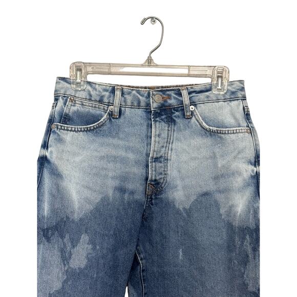 Topman Bermuda Shorts Cut Off Straight Frayed Hem Acid Wash Denim Blue W 28 NWOT - Picture 2 of 9